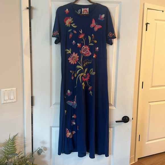 JOHNNY WAS Gracey Dress Crew Neck Swing Maxi Floral Butterfly Embroidery LARGE - Picture 5 of 12